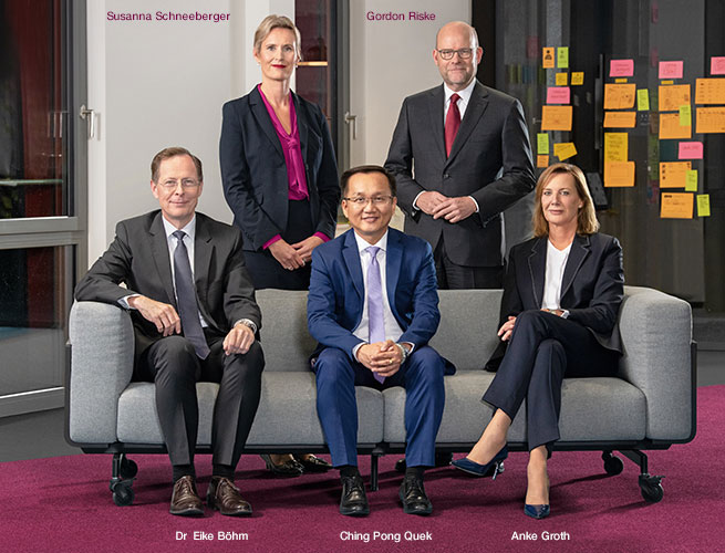The Executive Board: Susanna Schneeberger, Gordon Riske, Dr Eike Böhm, Ching Pong Quek and Anke Groth (photo)